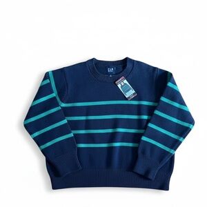 NWT GAP Cotton Striped Navy Blue and Green Cotton Crewneck Sweater Size XL